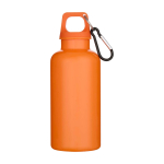 Flasche aus recyceltem Kunststoff mit Karabiner und Schraubdeckel 400ml farbe orange zweite Vorderansicht
