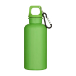 Flasche aus recyceltem Kunststoff mit Karabiner und Schraubdeckel 400ml farbe neongrün zweite Vorderansicht