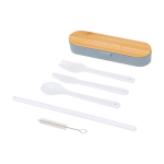 Wiederverwendbares Besteckset mit Box und Bambusdeckel farbe blaugrau zweite Vorderansicht