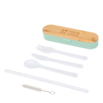 Wiederverwendbares Besteckset mit Box und Bambusdeckel Ansicht mit Druckbereich