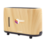 Leiser Luftbefeuchter mit Aromatherapie und Flammeneffekt Prixton Essence farbe holzton Ansicht mit Tampondruck