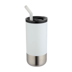 Isolierbecher mit Edelstahl Trinkhalm und Silikonspitze 480 ml farbe weiß