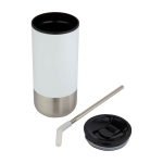Isolierbecher mit Edelstahl Trinkhalm und Silikonspitze 480 ml farbe weiß dritte Ansicht