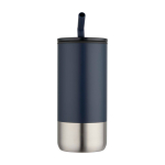 Isolierbecher mit Edelstahl Trinkhalm und Silikonspitze 480 ml farbe marineblau zweite Vorderansicht