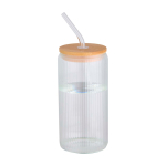 Becher aus Borosilikatglas mit Bambusdeckel und Trinkhalm 500 ml farbe transparent