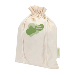 Geschenktasche aus Baumwolle mit Kordelzugverschluss 140 g/m² farbe natürliche farbe Ansicht mit Transferdruck