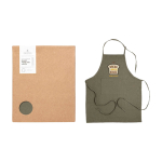 Handgewebte Schürze aus recycelter Baumwolle für Veranstaltungen Originalhome farbe grün Ansicht mit Siebdruck