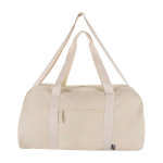 Wasserfeste Reisetasche aus recyceltem Canvas mit Frontfach 40 L farbe sandbraun zweite Vorderansicht