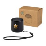 Kompakter Bluetooth Lautsprecher individualisierbar mit USB C Ladung 3 W farbe schwarz Ansicht mit Tampondruck
