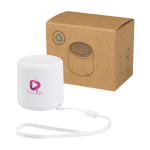 Kompakter Bluetooth Lautsprecher individualisierbar mit USB C Ladung 3 W farbe weiß Ansicht mit Tampondruck