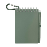 Mini Notizbuch mit Spiralbindung und Kugelschreiber mit schwarzer Tinte farbe grün mamoriert zweite Vorderansicht