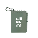 Mini Notizbuch mit Spiralbindung und Kugelschreiber mit schwarzer Tinte Ansicht mit Druckbereich