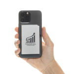 Magnetischer Kartenhalter aus Aluminium fürs Smartphone mit RFID-Schutz farbe silber Ansicht mit Logo