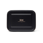 Lunchbox aus recyceltem Edelstahl mit Elastikband 750ml farbe schwarz Ansicht mit Logo