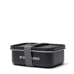 Lunchbox aus recyceltem Edelstahl mit Elastikband 750ml farbe schwarz Ansicht mit Druckbereich