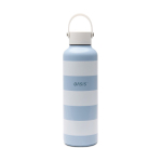 Auslaufsichere Thermoflasche mit Stranddesign und Trageschlaufe 600ml farbe hellblau Ansicht mit Logo