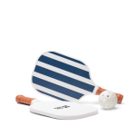 Pickleball-Set mit Holzschlägern und Ball zum Spielen farbe marineblau Ansicht mit Druckbereich