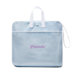 Tragbarer klappbarer Strandstuhl aus Polyester mit 6 Liegepositionen farbe hellblau Ansicht mit Logo