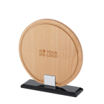 Runde Holz-Trophäenplakette mit schwarzem Glassockel Ansicht mit Druckbereich