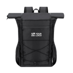 Rolltop-Rucksack aus RPET mit Doppelverschluss, Laptopfach 15” Ansicht mit Druckbereich