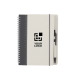 Notizbuch aus recyceltem Karton mit Kugelschreiber, A5 liniert Ansicht mit Druckbereich