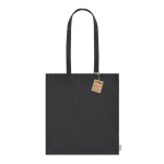 Recycelte Baumwolltasche mit langen Henkeln bedruckt, 140 g/m2 farbe schwarz erste Ansicht