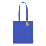 Recycelte Baumwolltasche mit langen Henkeln bedruckt, 140 g/m2 farbe blau erste Ansicht