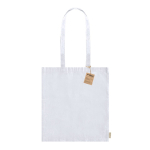 Recycelte Baumwolltasche mit langen Henkeln bedruckt, 140 g/m2 farbe weiß erste Ansicht