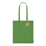 Recycelte Baumwolltasche mit langen Henkeln bedruckt, 140 g/m2 farbe grün erste Ansicht