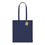 Recycelte Baumwolltasche mit langen Henkeln bedruckt, 140 g/m2 farbe marineblau erste Ansicht