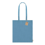 Recycelte Baumwolltasche mit langen Henkeln bedruckt, 140 g/m2 farbe hellblau erste Ansicht