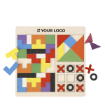 Holzpuzzle-Set mit 3 pädagogischen Spielen für Kinder Ansicht mit Druckbereich