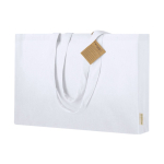 Tasche aus recycelter Baumwolle mit Bodenfalte und langen Henkeln farbe weiß erste Ansicht