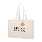 Tasche aus recycelter Baumwolle mit Bodenfalte und langen Henkeln Ansicht mit Druckbereich