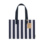 Tasche aus recycelter Baumwolle mit Bodenfalte und langen Henkeln farbe marineblau