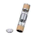 Manuelle Doppel Gewürzmühle aus Bambus und Edelstahl dritte Ansicht