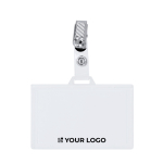 Horizontaler Ausweishalter mit Metallclip und abnehmbarem Verschluss Ansicht mit Druckbereich