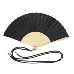 Polyester-Fächer mit Bambusstreben und Tragekordel farbe schwarz erste Ansicht