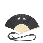 Polyester-Fächer mit Bambusstreben und Tragekordel Ansicht mit Druckbereich