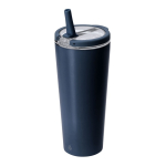 Thermobecher aus recyceltem Edelstahl mit Strohhalm 700 ml farbe marineblau erste Ansicht