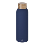 Edelstahlflasche mit gummierter Oberfläche und Bambusdeckel 700 ml farbe marineblau erste Ansicht
