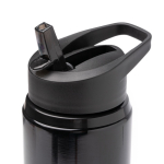 Recycelte Edelstahl Trinkflasche mit Strohhalm 700 ml farbe schwarz zweite Detailansicht