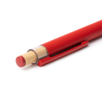 Kugelschreiber recyceltes Aluminium matt mit Bambusdrücker farbe rot zweite Detailansicht