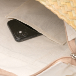 Strohtasche mit Baumwollfutter und langen Henkeln aus Kunstleder farbe natürliche farbe erste Detailansicht