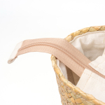 Strohtasche mit Baumwollfutter und langen Henkeln aus Kunstleder farbe natürliche farbe zweite Detailansicht