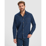 Jeanshemd aus Baumwolle mit Stretchgewebe 210g/m² Roly Direct Lujan farbe jeansblau erste Gebrauchsansicht