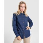 Damen-Jeanshemd aus Baumwolle, langarm 210g/m² Roly Direct Lujan farbe jeansblau erste Gebrauchsansicht