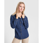 Damen-Jeanshemd aus Baumwolle, langarm 210g/m² Roly Direct Lujan farbe jeansblau erste Detailansicht