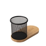 Stiftehalter Multifunktion mit kabellosem Laden 15 W Bambus Hauptansicht