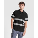 Unisex-Kurzarm-Poloshirt mit hoher Sichtbarkeit 220 g/m² Roly Foran farbe schwarz erste Detailansicht